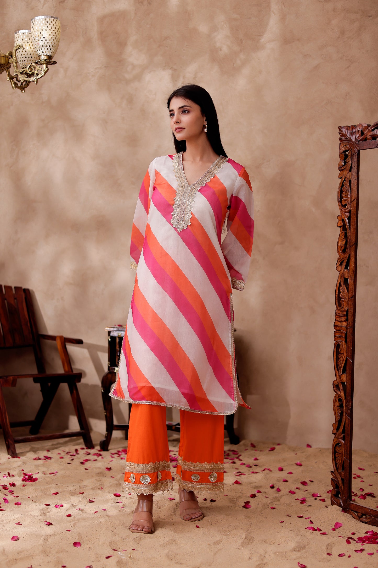 Chanderi Stripes Printed Kurta Co-ord Set