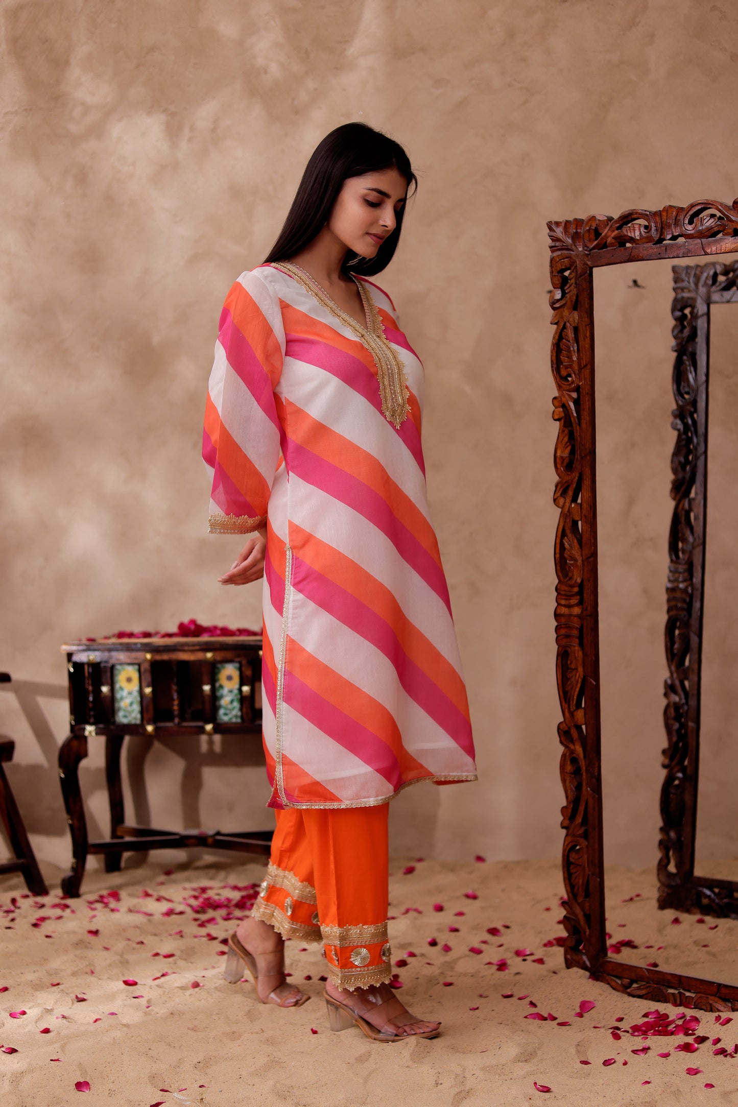 Chanderi Stripes Printed Kurta Co-ord Set