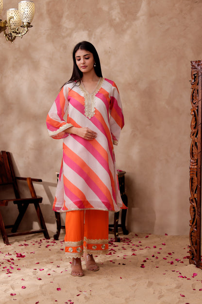 Chanderi Stripes Printed Kurta Co-ord Set