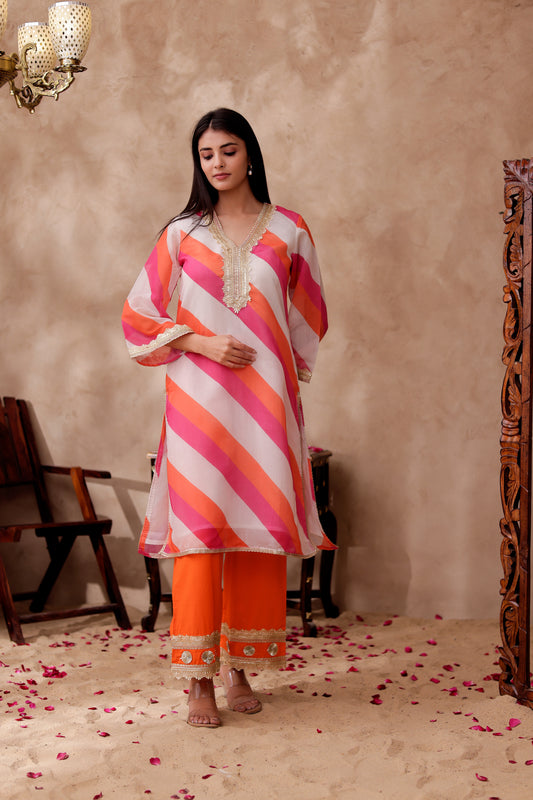 Chanderi Stripes Printed Kurta Co-ord Set