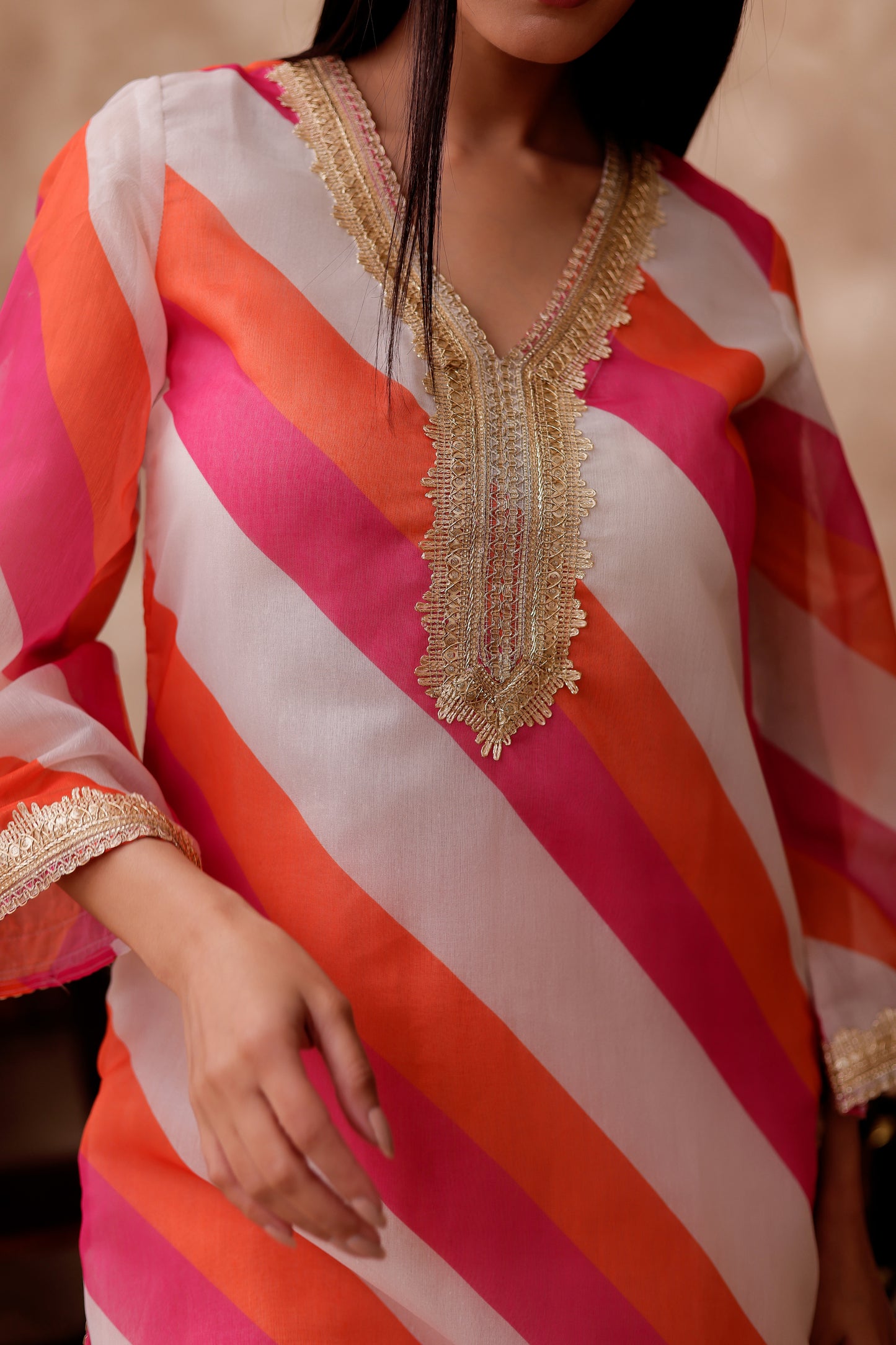 Chanderi Stripes Printed Kurta Co-ord Set