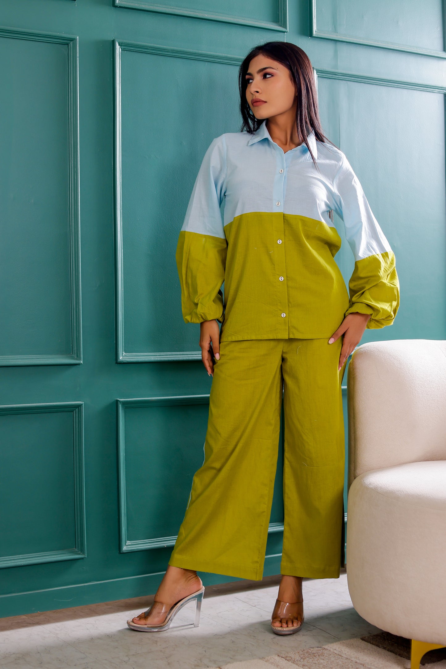 Blue and Green Dual Tone Co-ord Set