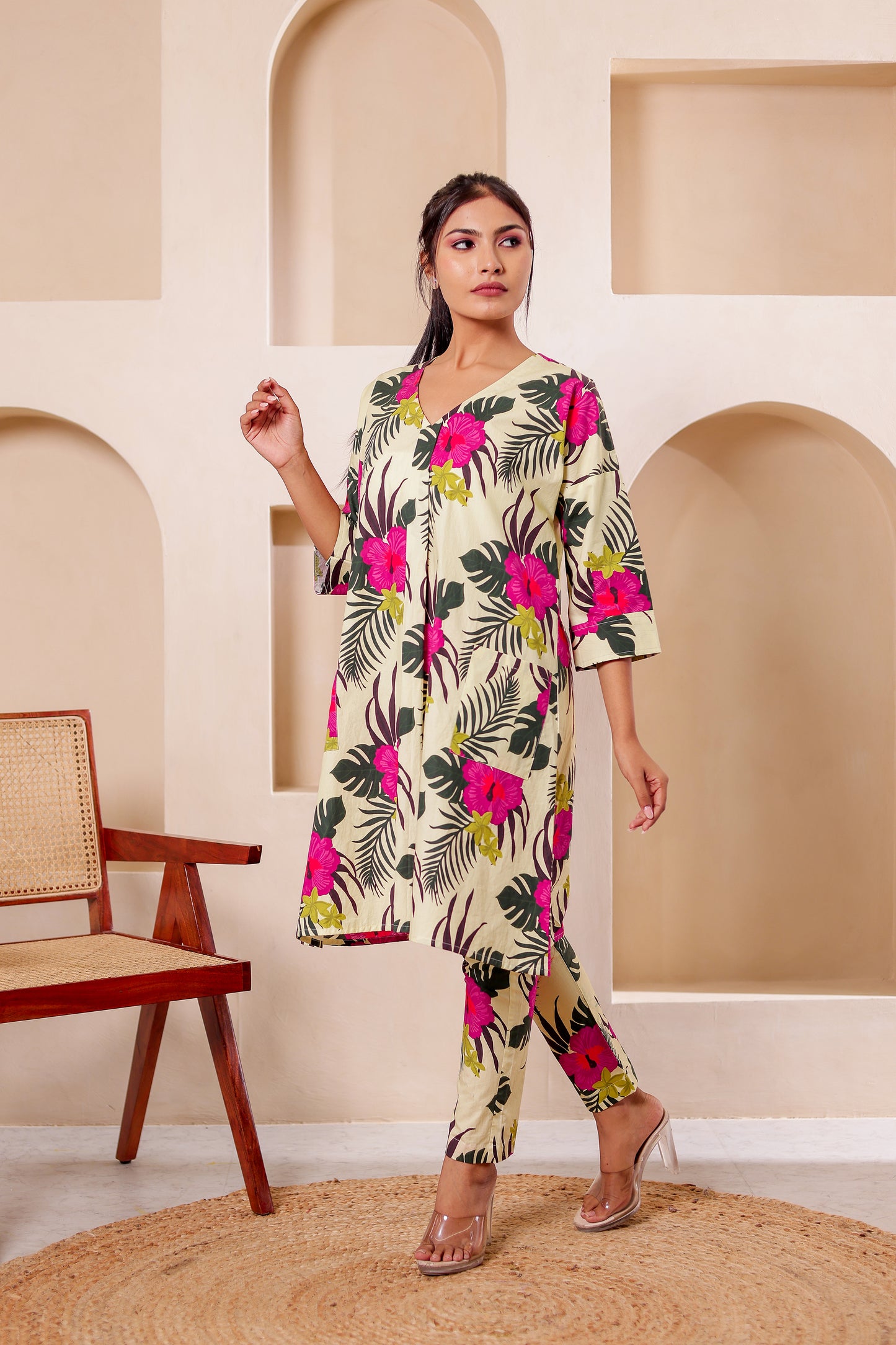 Beige Tropical Printed Co-ord Set
