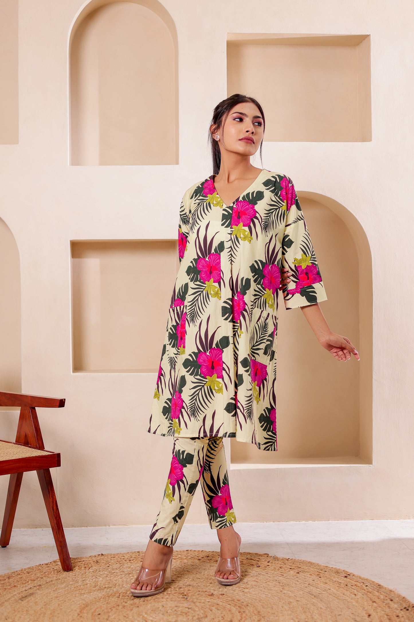 Beige Tropical Printed Co-ord Set