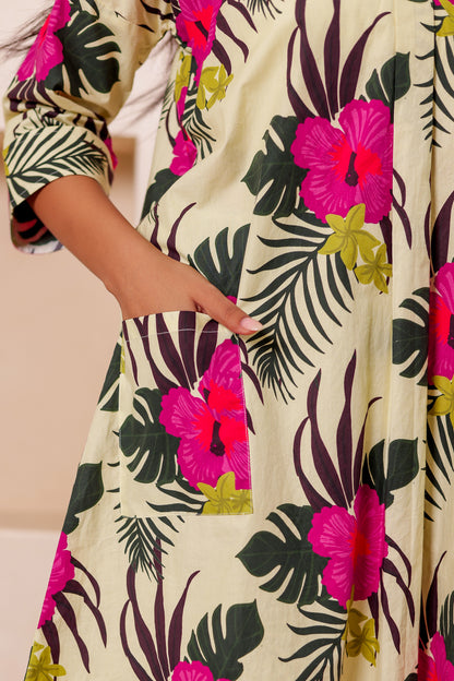 Beige Tropical Printed Co-ord Set
