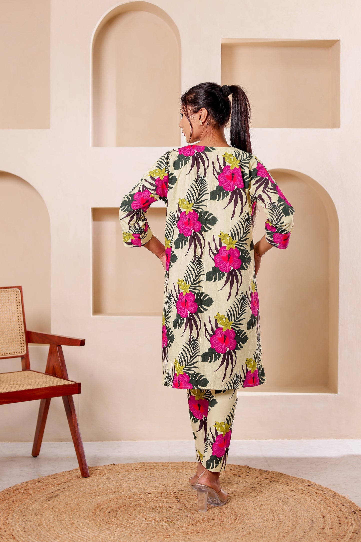Beige Tropical Printed Co-ord Set