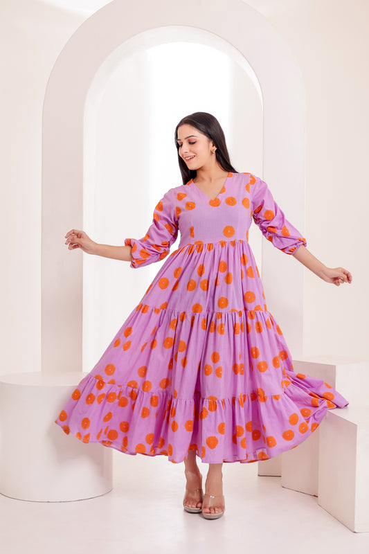 Lavinia Handblock Printed Flared Midi Dress