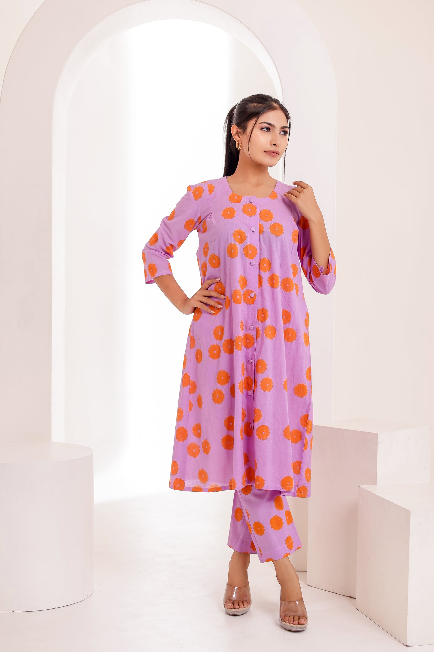 Chromatic Lavender Handblock Co-ord Set
