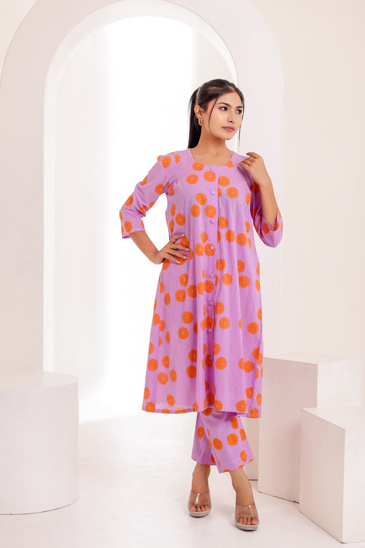 Chromatic Lavender Handblock Co-ord Set