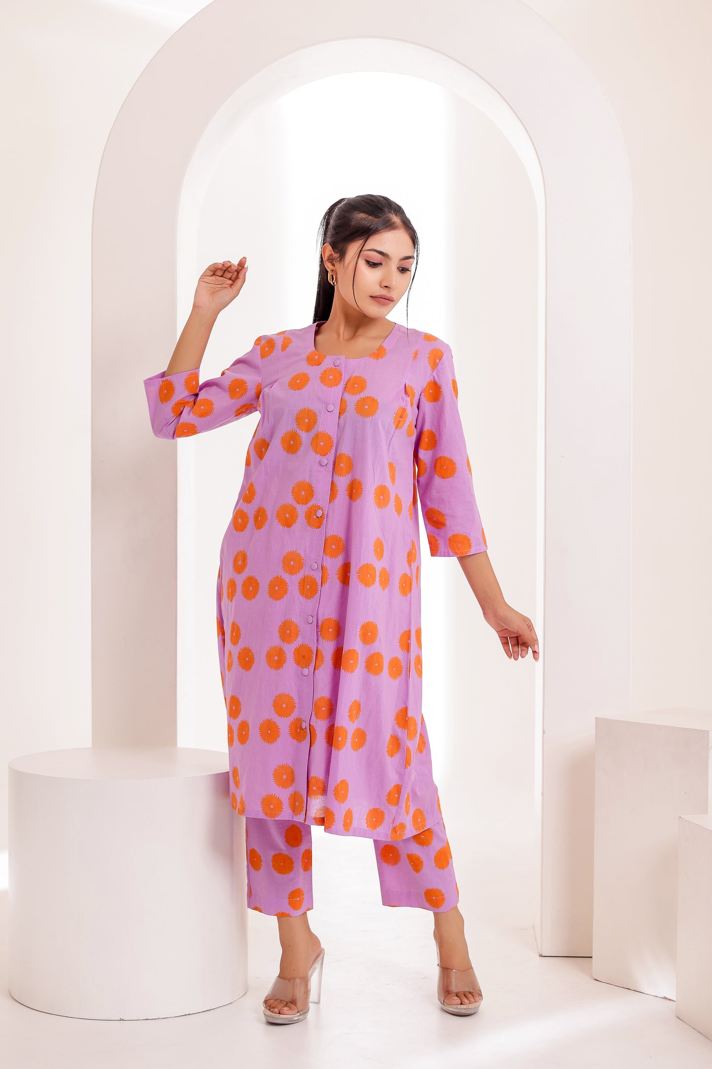 Chromatic Lavender Handblock Co-ord Set