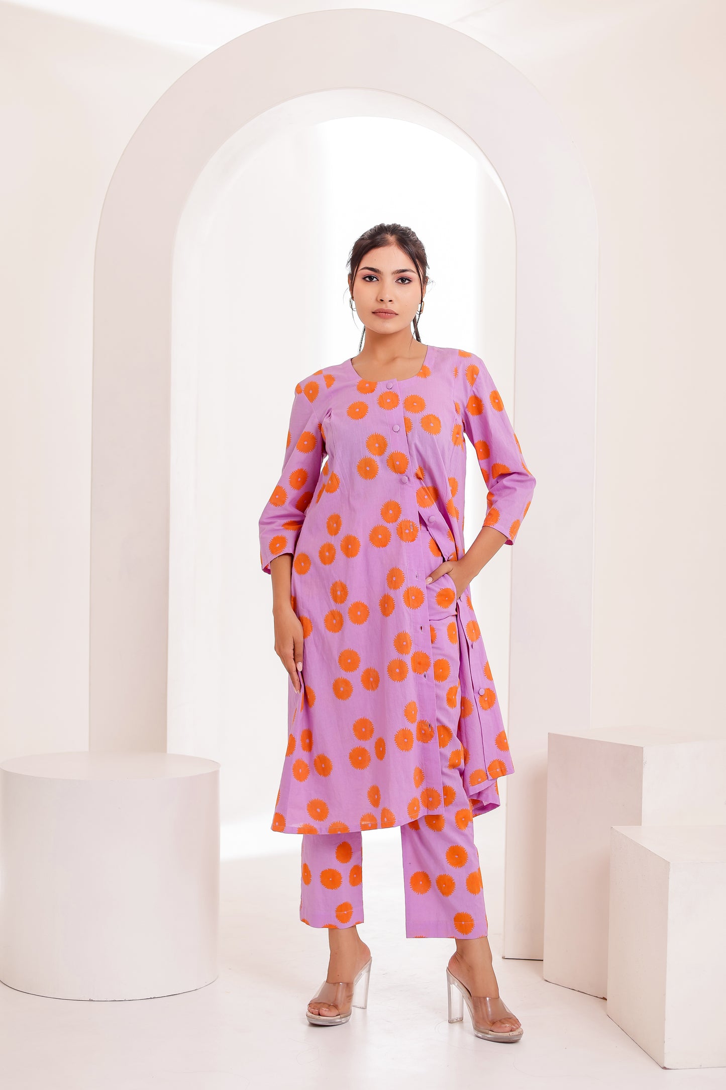 Chromatic Lavender Handblock Co-ord Set