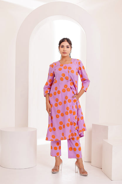 Chromatic Lavender Handblock Co-ord Set