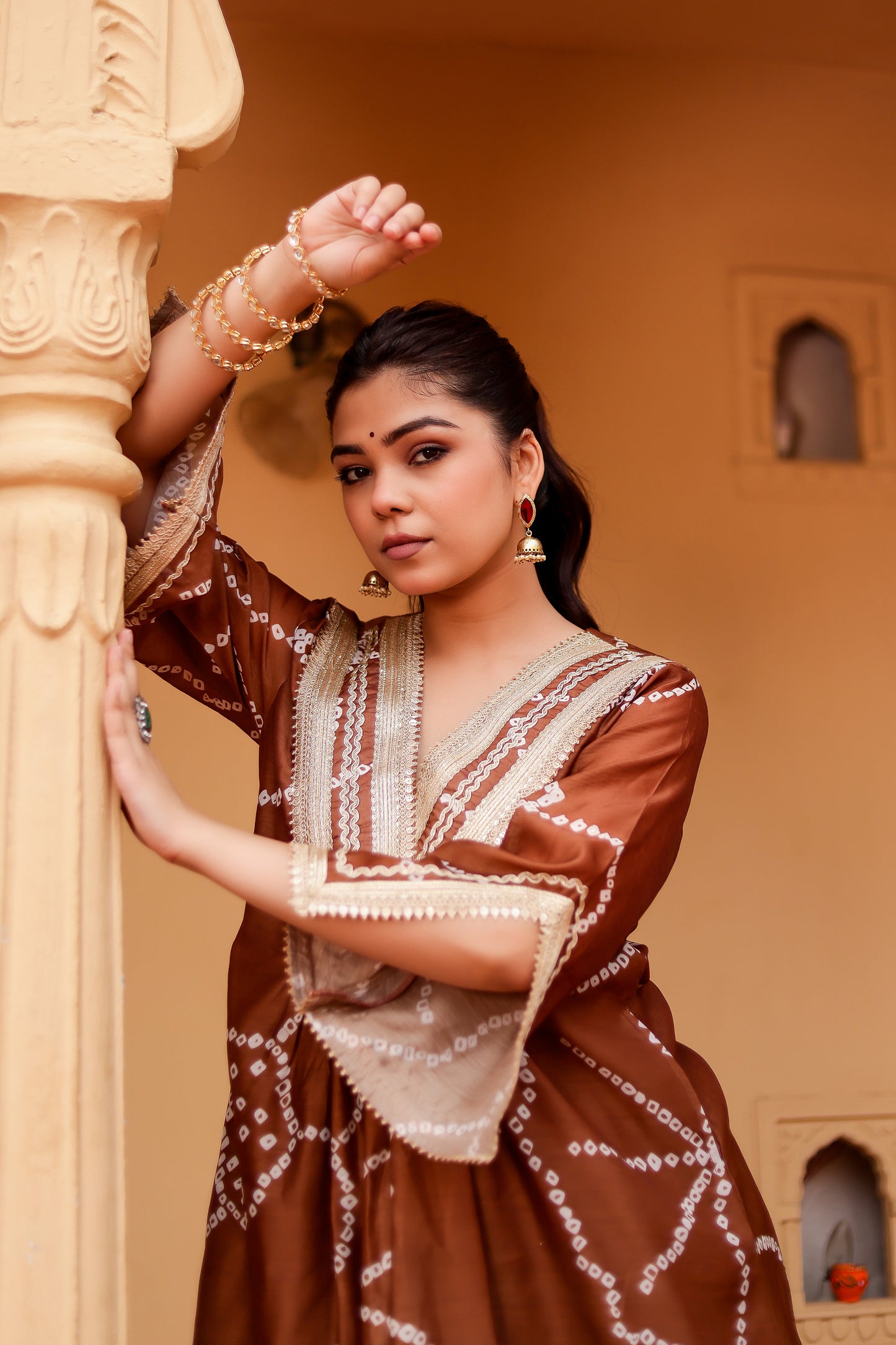 Brown Chanderi Gota Work Kurta Co-ord Set