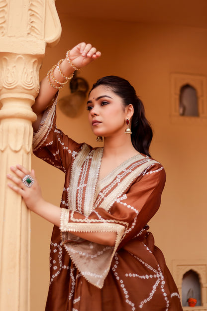 Brown Chanderi Gota Work Kurta Co-ord Set