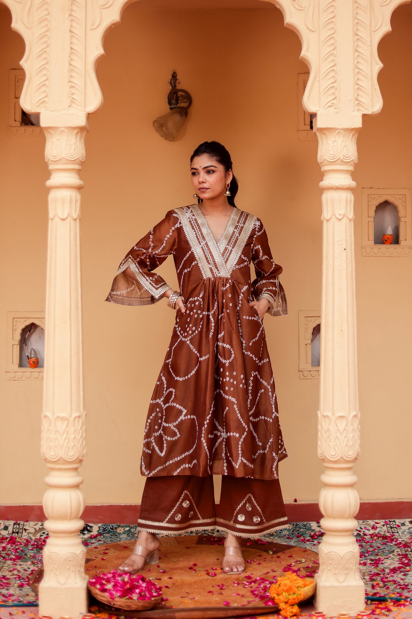 Brown Chanderi Gota Work Kurta Co-ord Set