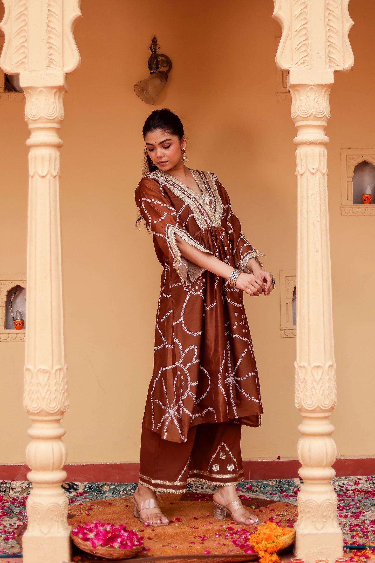 Brown Chanderi Gota Work Kurta Co-ord Set