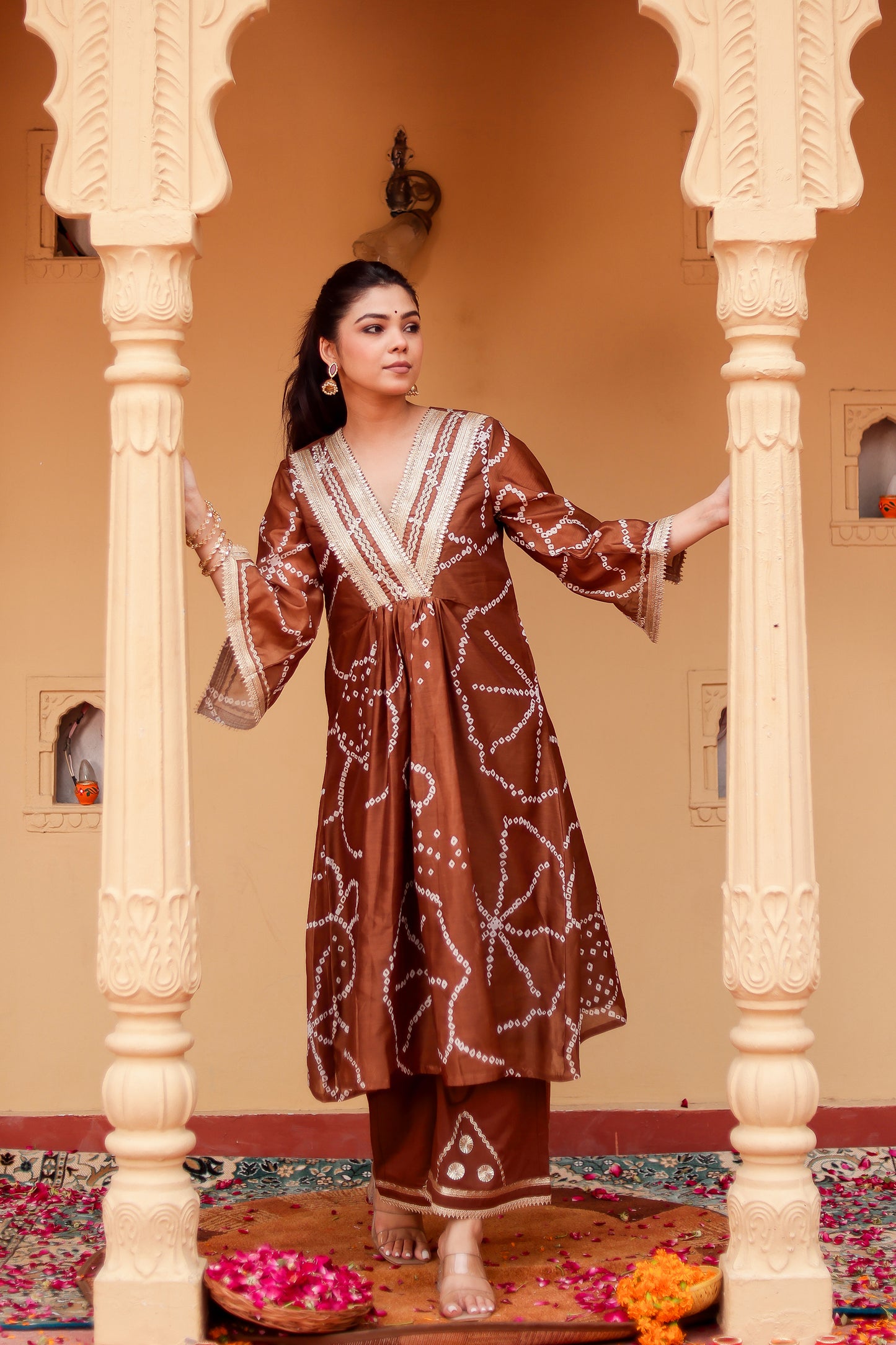 Brown Chanderi Gota Work Kurta Co-ord Set