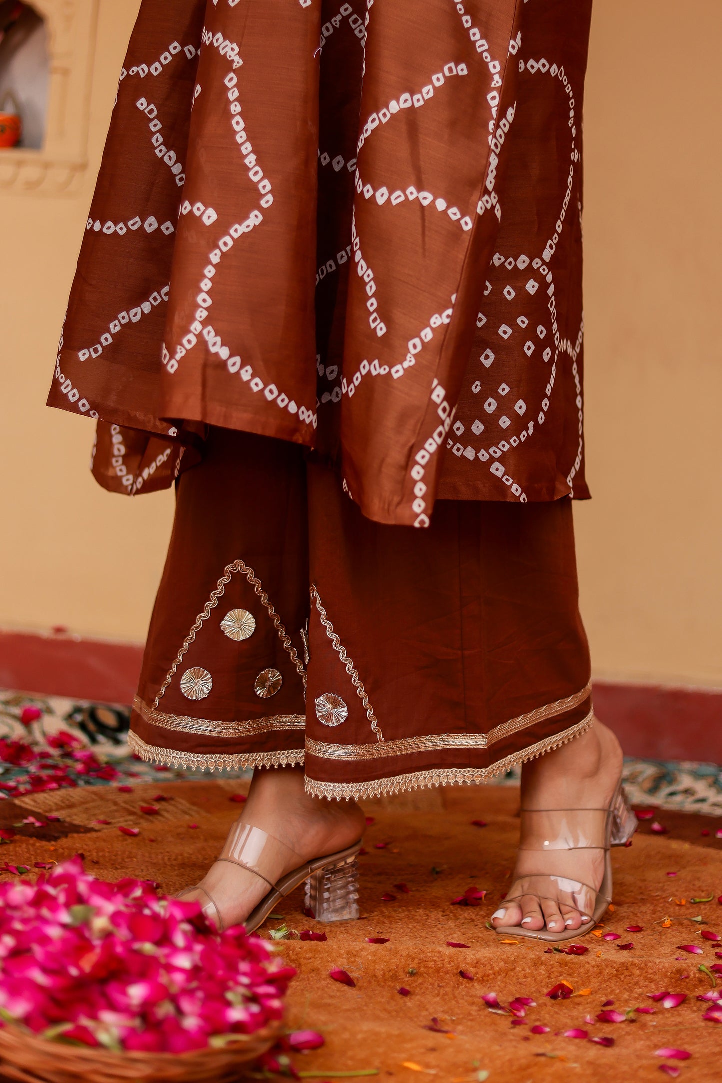 Brown Chanderi Gota Work Kurta Co-ord Set