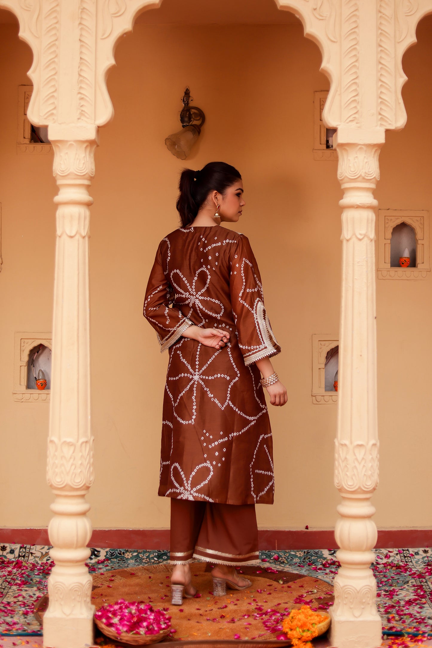 Brown Chanderi Gota Work Kurta Co-ord Set