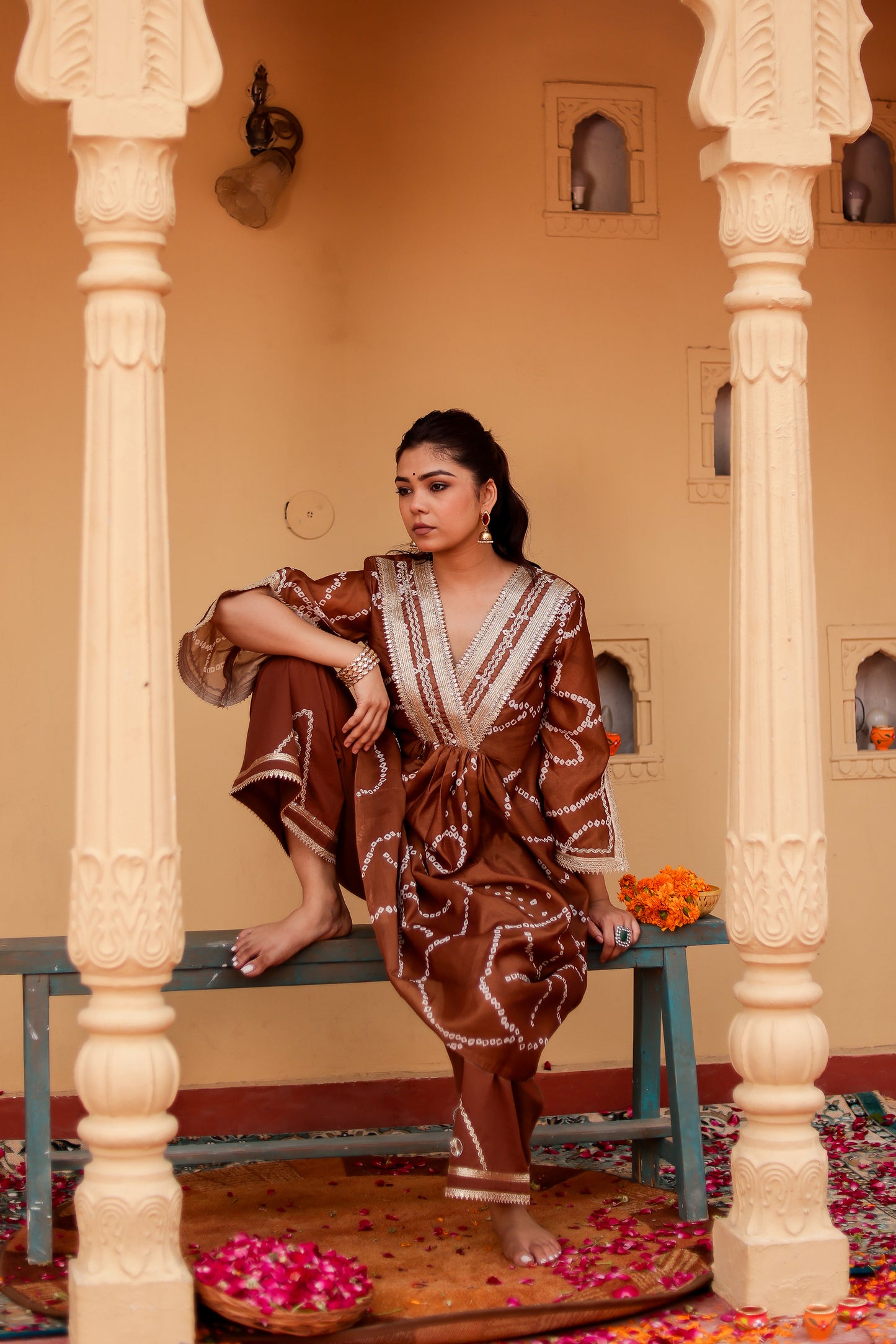 Brown Chanderi Gota Work Kurta Co-ord Set