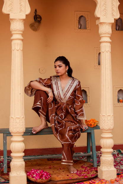 Brown Chanderi Gota Work Kurta Co-ord Set