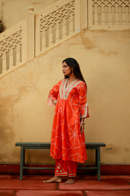 Orange Chanderi Gota Work Kurta Co-ord Set