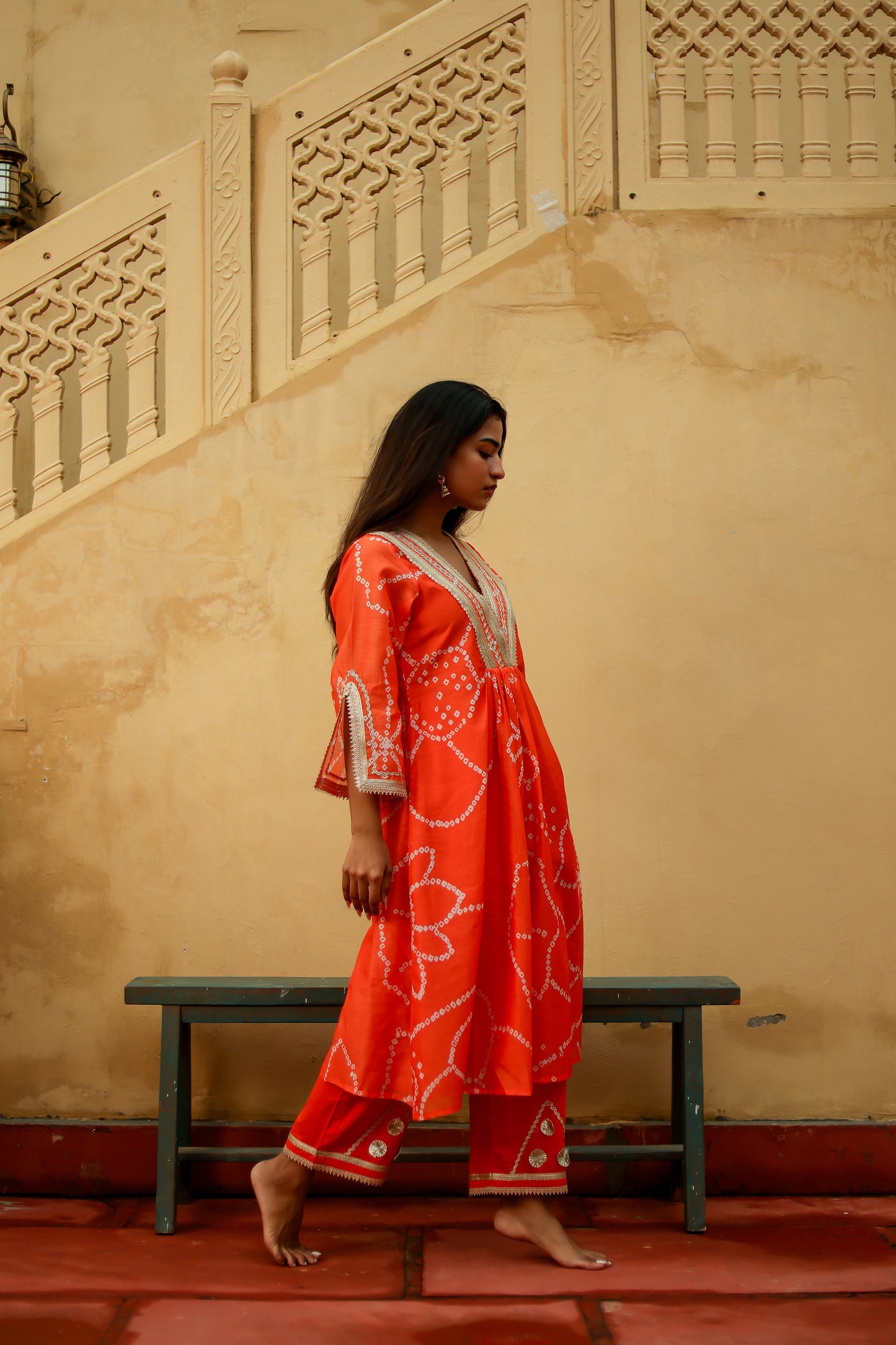 Orange Chanderi Gota Work Kurta Co-ord Set