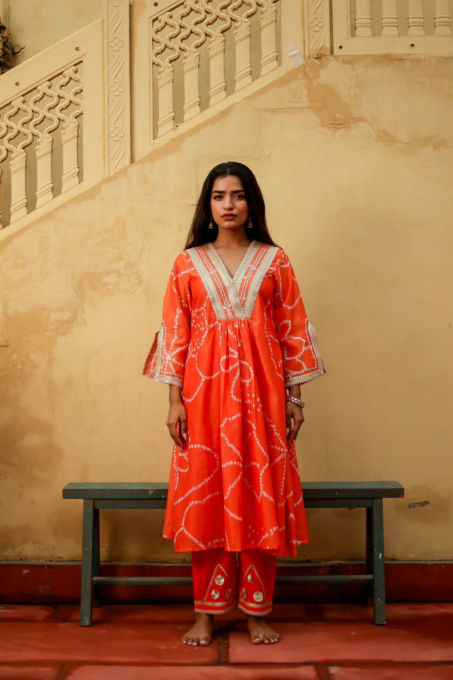 Orange Chanderi Gota Work Kurta Co-ord Set