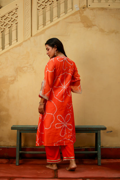 Orange Chanderi Gota Work Kurta Co-ord Set