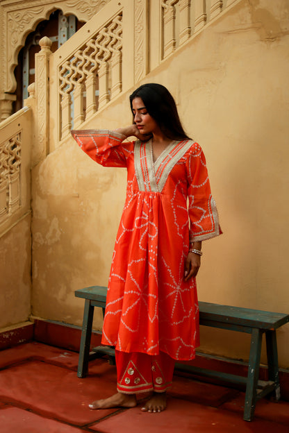 Orange Chanderi Gota Work Kurta Co-ord Set