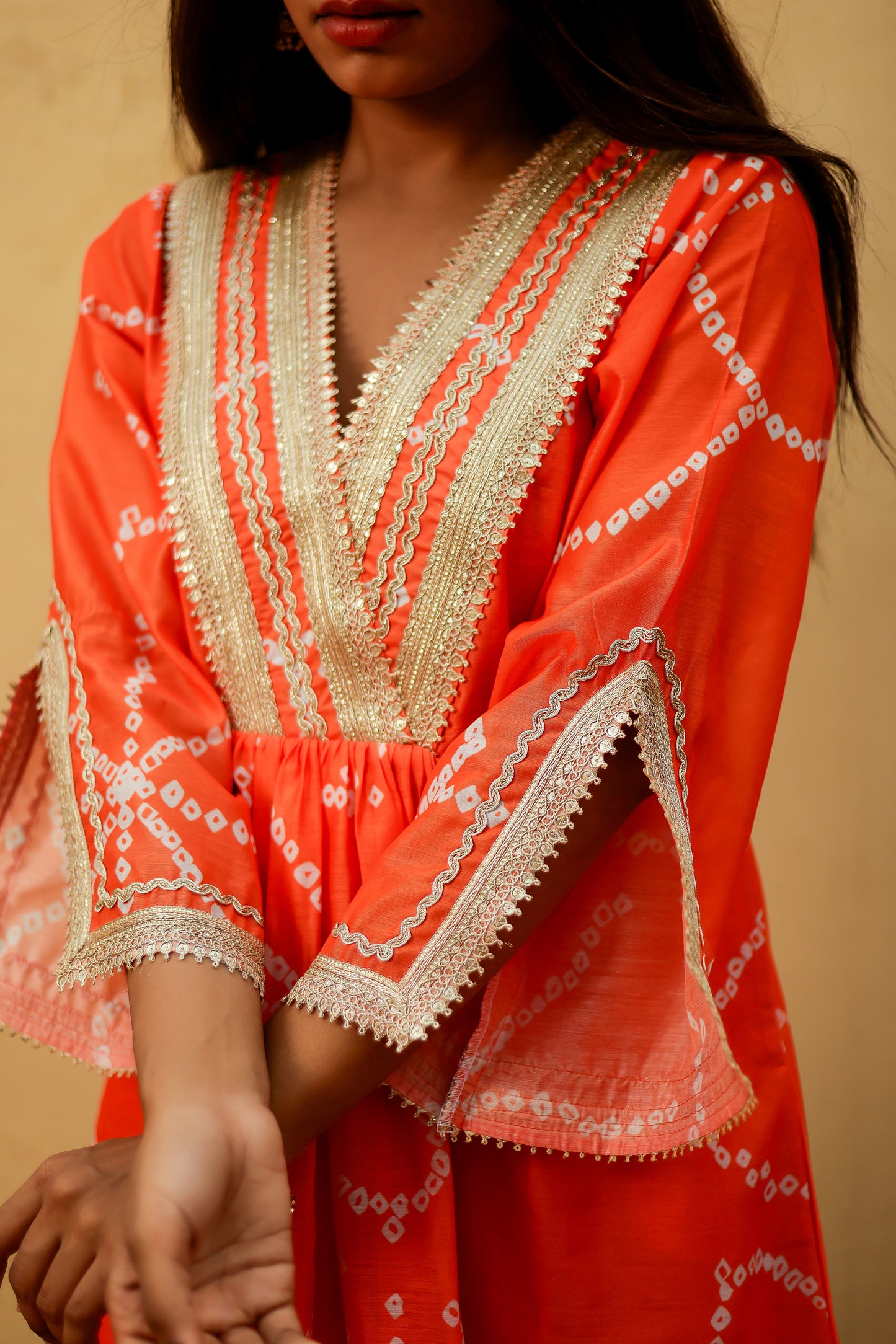 Orange Chanderi Gota Work Kurta Co-ord Set