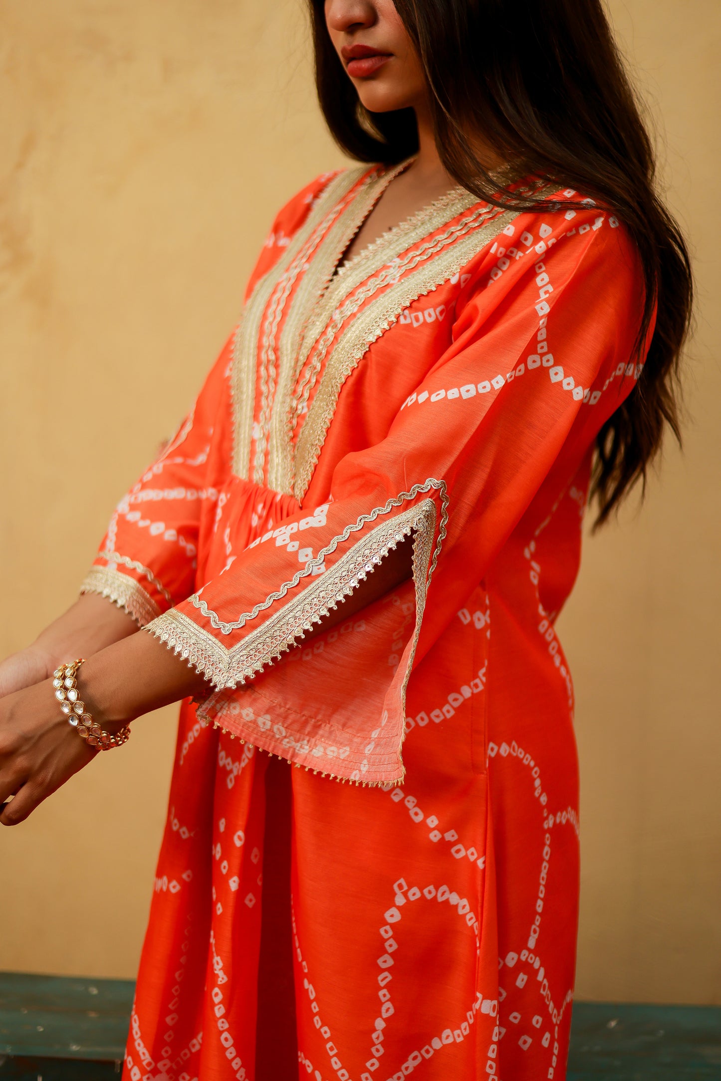 Orange Chanderi Gota Work Kurta Co-ord Set