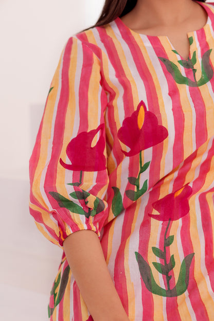Pink Flora Kurta Co-ord Set