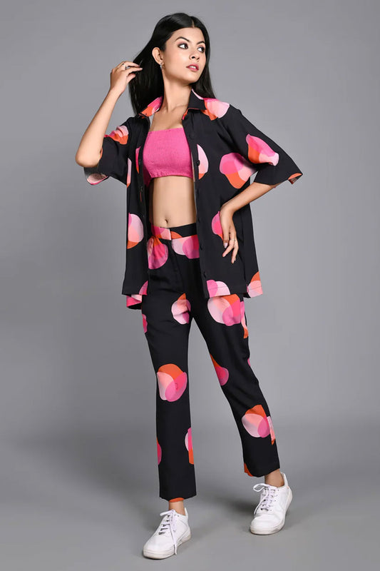 Black Polka Dot Shirt Co-ord Set