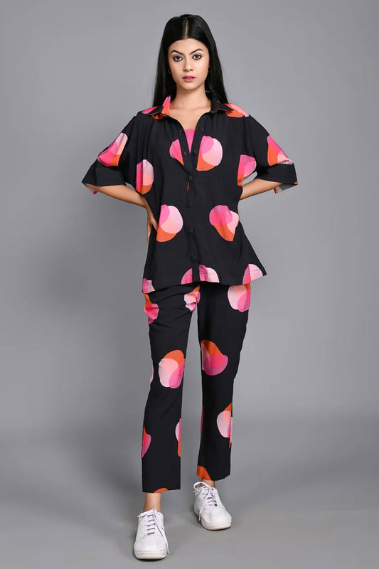 Black Polka Dot Printed Loose Fit Shirt