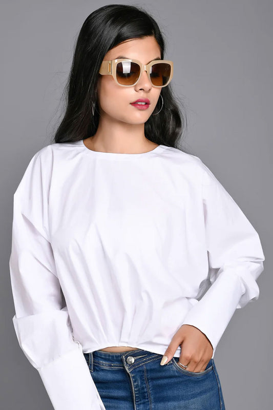 White Elasticated Poplin Top