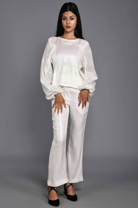 White Shimmer Party Wear Co-ord Set