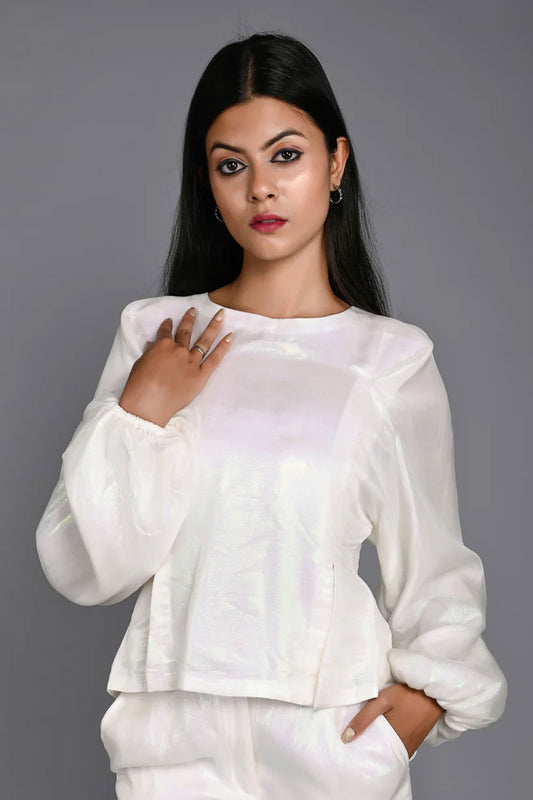 White Shimmer Silk Top