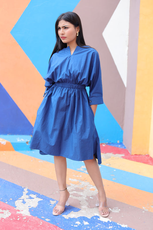 Blue Poplin Midi Dress