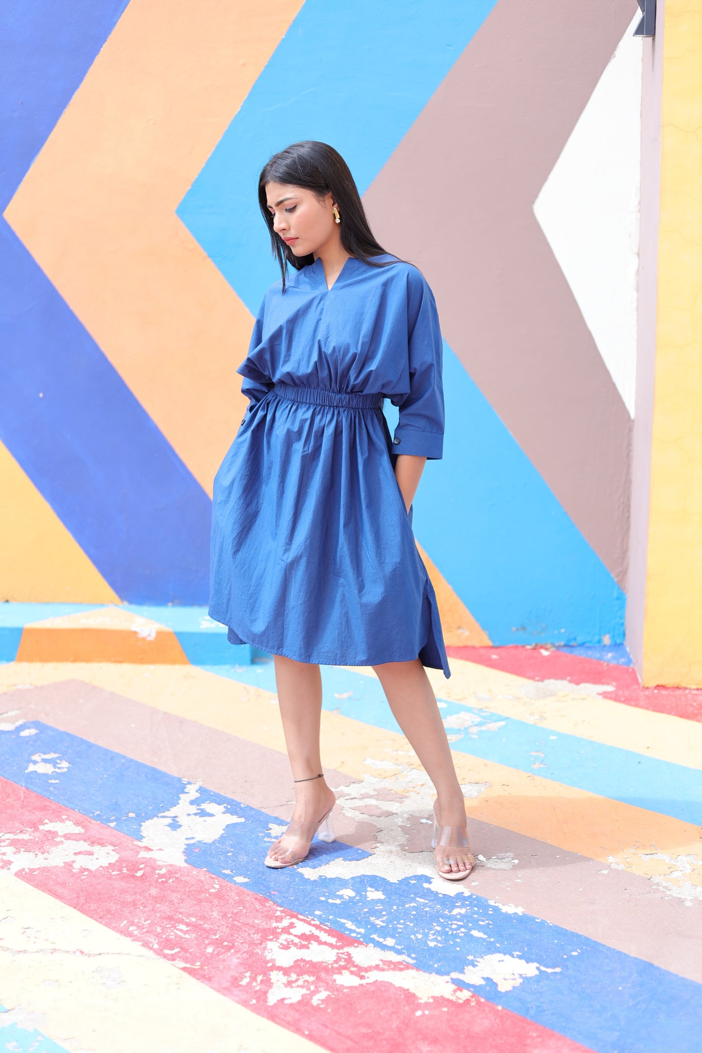 Blue Poplin Midi Dress