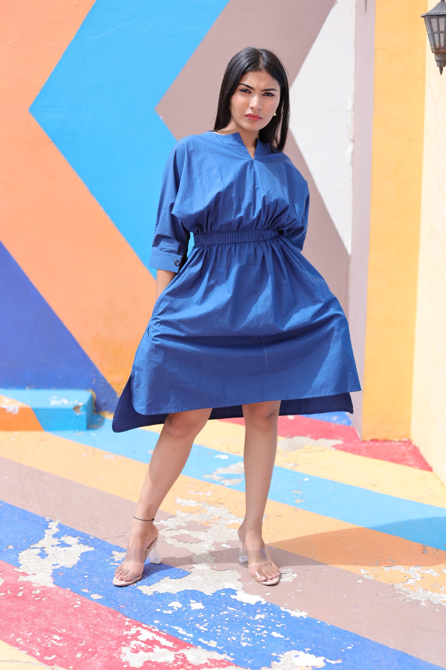 Blue Poplin Midi Dress