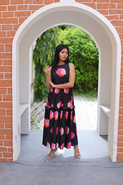 Black Polka Dot Ruffled Maxi Dress