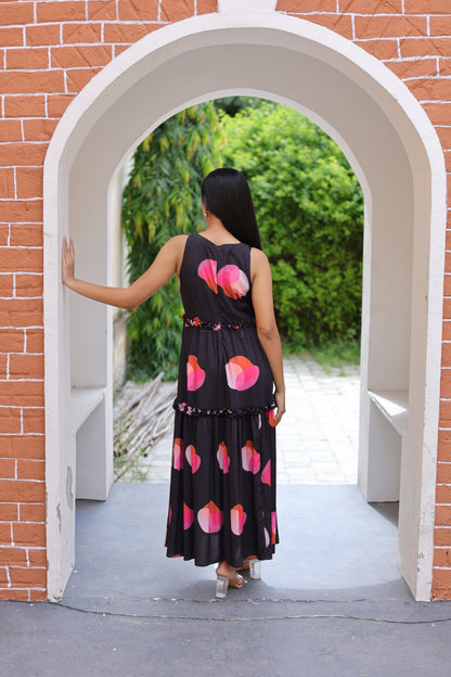 Black Polka Dot Ruffled Maxi Dress