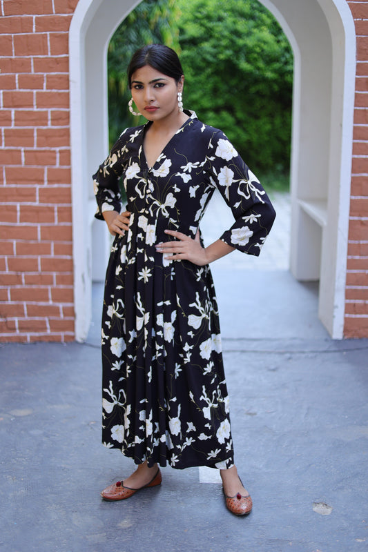 Black Floral Printed Ethnic Kurta Set