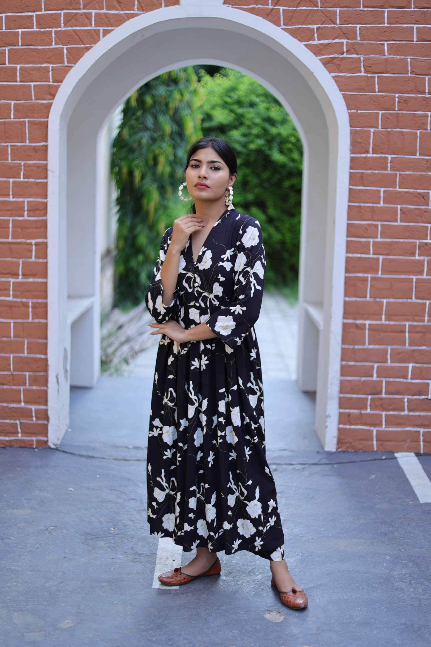 Black Floral Printed Ethnic Kurta Set