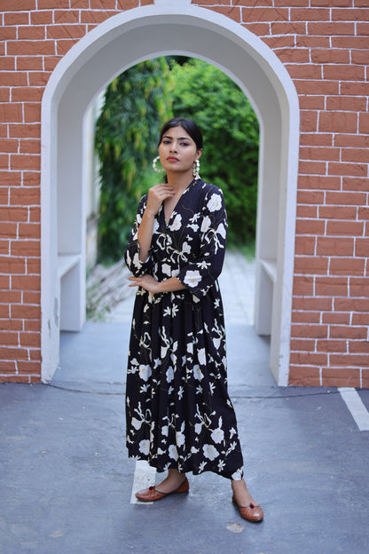 Black Floral Printed Ethnic Kurta Set