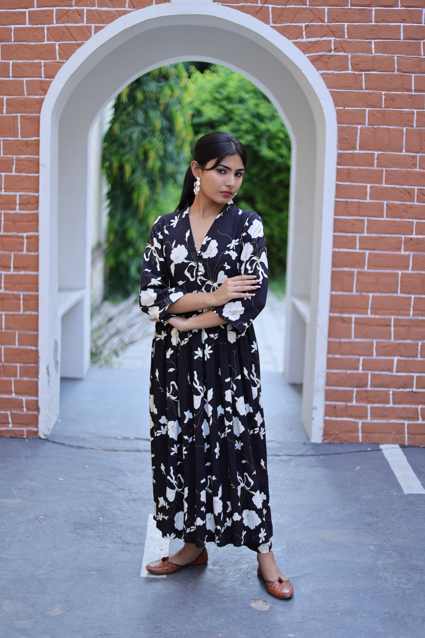 Black Floral Printed Ethnic Kurta Set