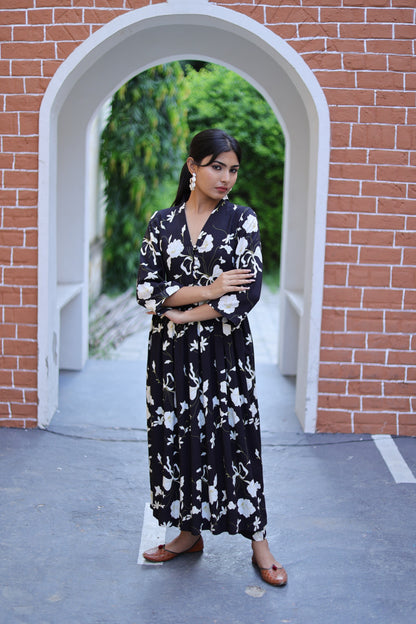 Black Floral Printed Ethnic Kurta Set