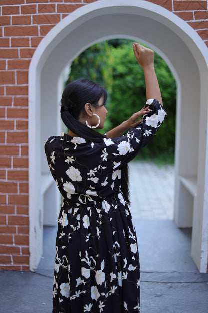 Black Floral Printed Ethnic Kurta Set
