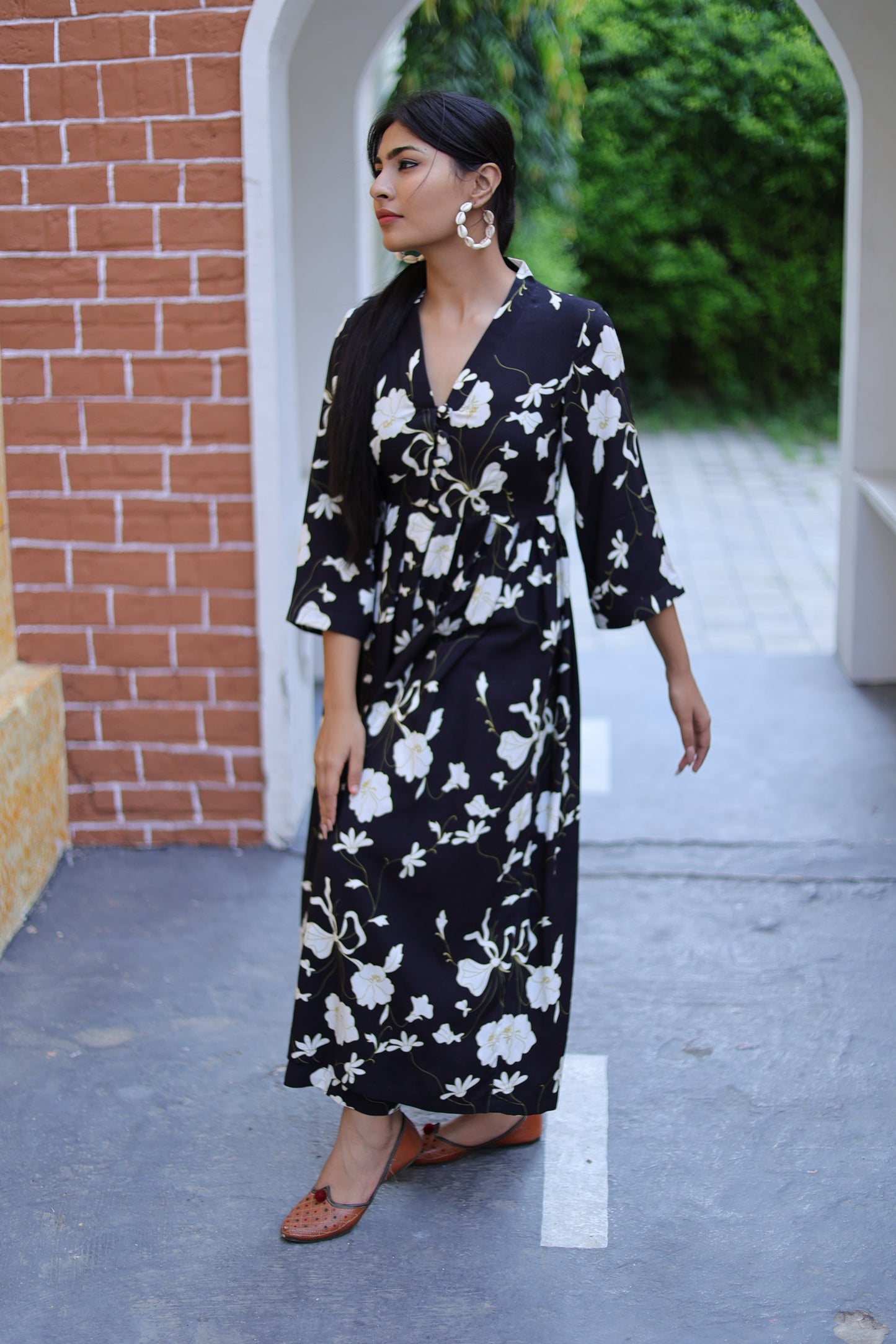 Black Floral Printed Ethnic Kurta Set